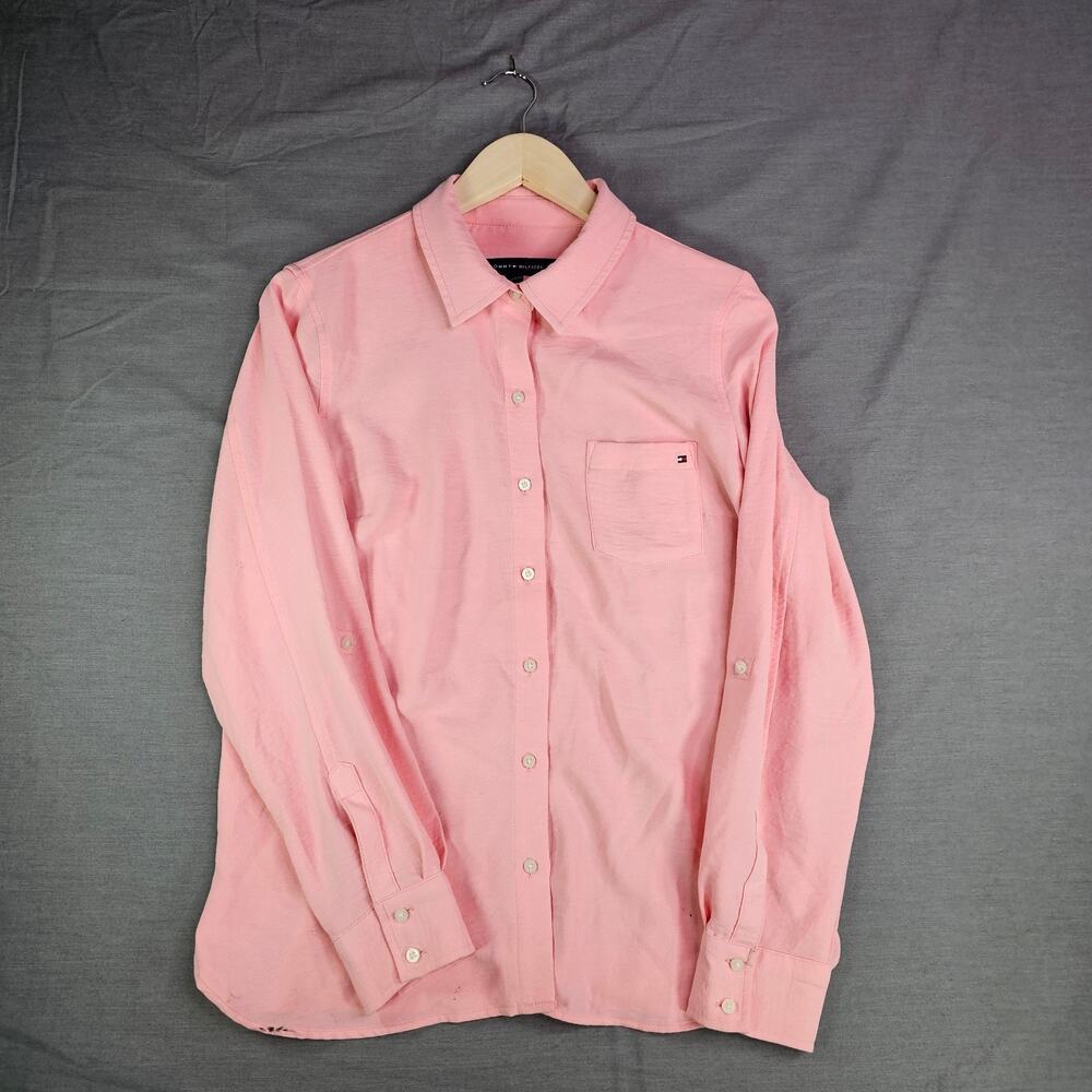 Tommy Hilfiger Collared Button-Up Solid Pink Women's Size Medium